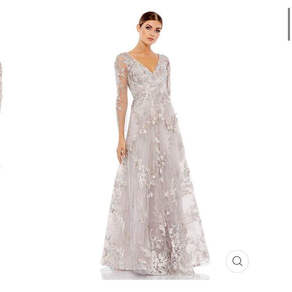 Mac Duggal Vintage Lilac Floral Embroidered Long Sleeve A-Line Gown Size 10 NWT - Picture 1 of 12